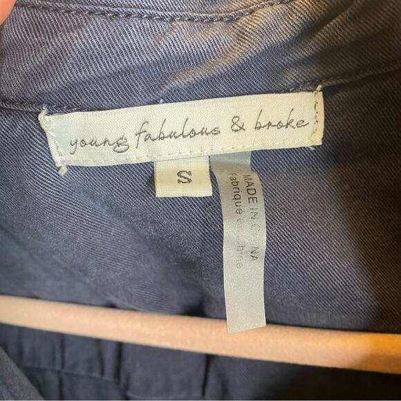 Young Fabulous and Broke Graylin Jumpsuit Dark Navy Short Dolman Sleeves - Picture 3 of 6